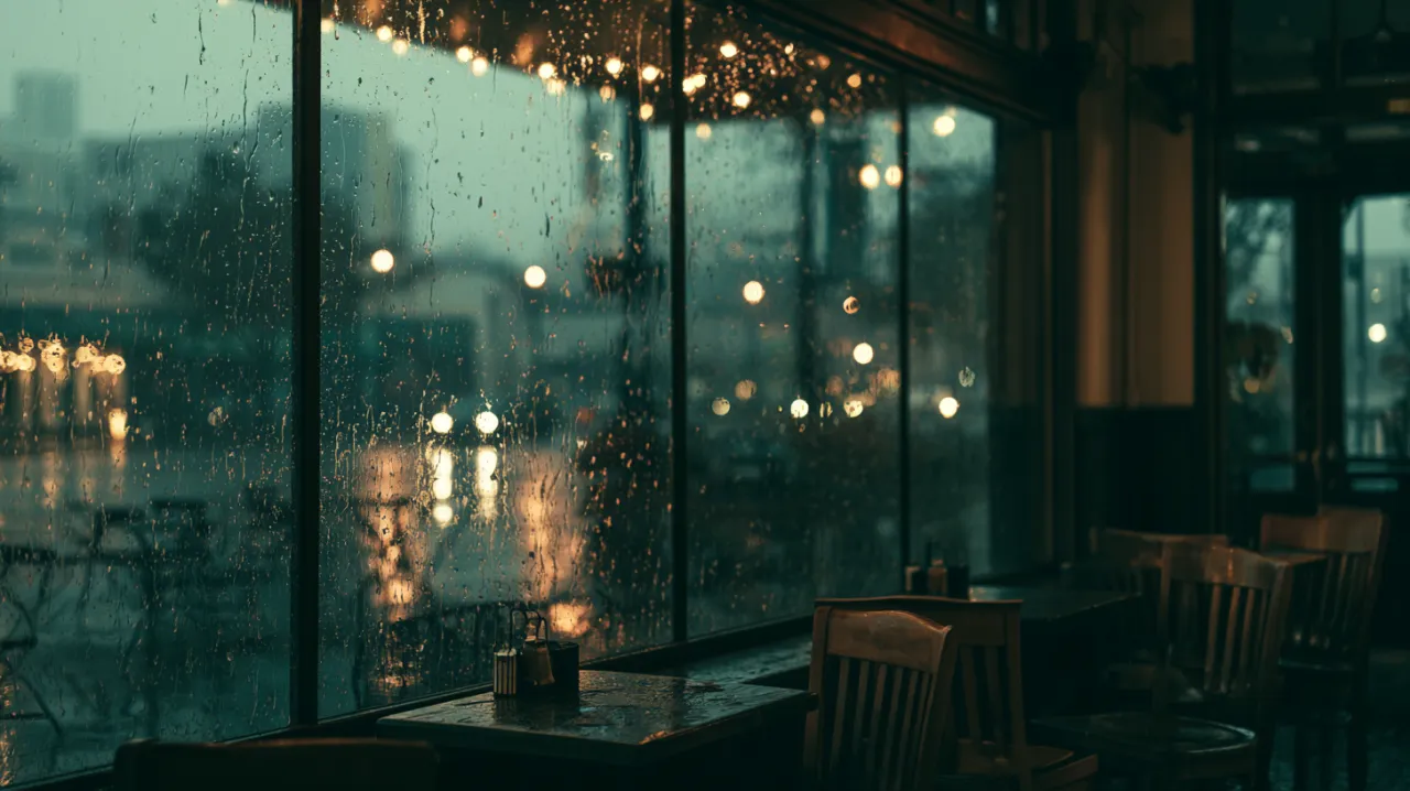 A quiet café on a rainy morning
