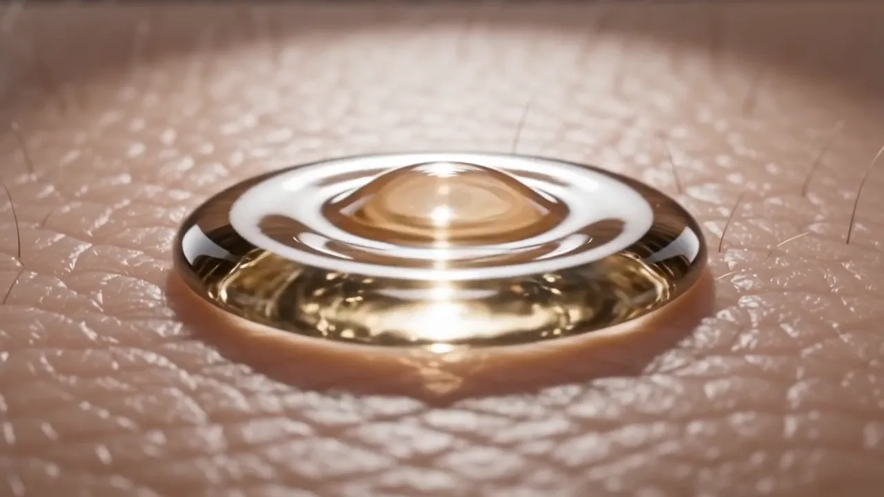 Seedance 2.0 result: thick liquid spreading in gold across the skin